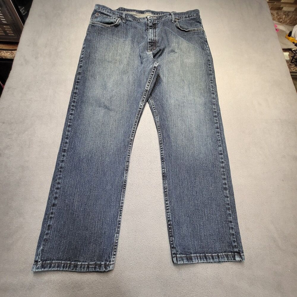 Wrangler Jeans Mens 40x30 Blue Relaxed Straight Leg Distressed Denim